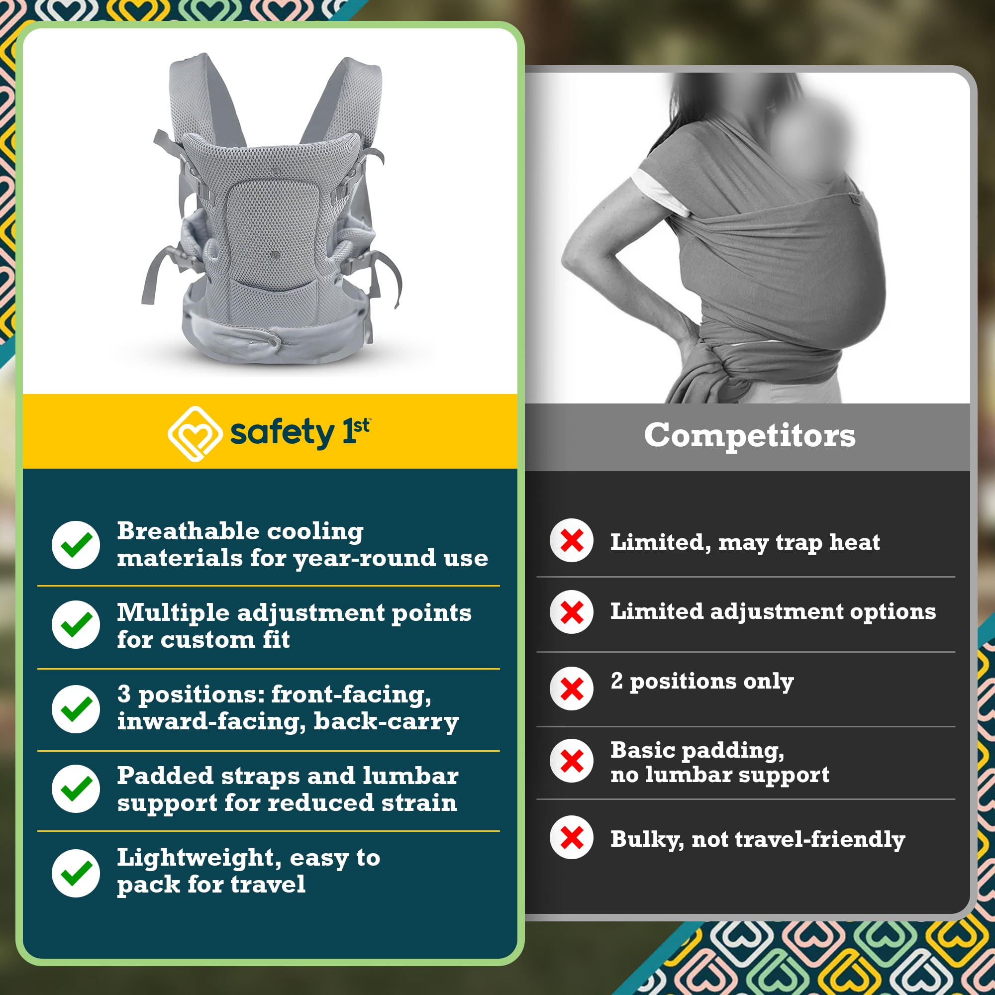 Safety 1st Cool Breeze All-Season Baby Carrier Breathable and Adjustable Toddler & Newborn Carrier