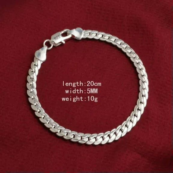 EOEMY 925 Silver Men'S Women'S Italian 5mm Cuban Curb Link Chain Bangle Bracelet Gifts-1