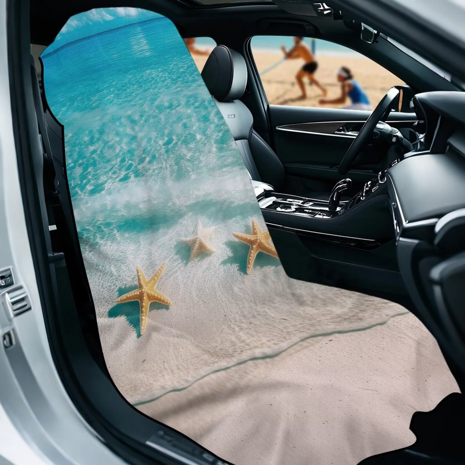 Binienty Beach Starfish Car Seat Towel Cover After Gym Workout Beach Swimming Sweating Car Seat Cover Fits for Car SUV Sedan Truck Front Seats