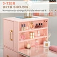 thumbnail image 6 of Manicure Table Nail Desk for Nail Tech with Glass Top & Wrist Rest, Beauty Salon Nail Workstation with  w/3 Side Cabinet+2 Drawers+1 Open Drawer, BarberPub Salon Storage Equipment, Pink, 6 of 9