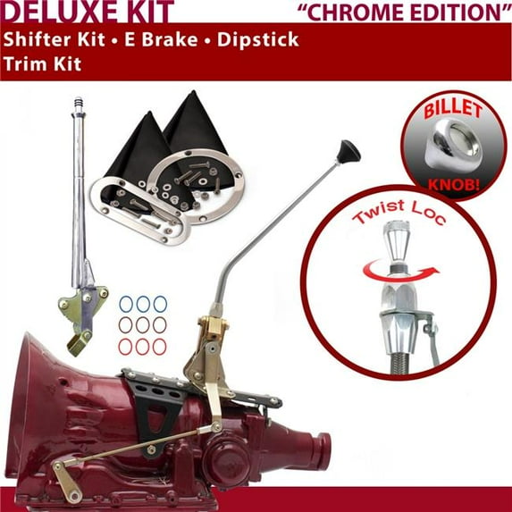 American Shifter AOD Shifter Kit Chrome 12 in. E Brake Trim Kit Dipstick for F0AD3
