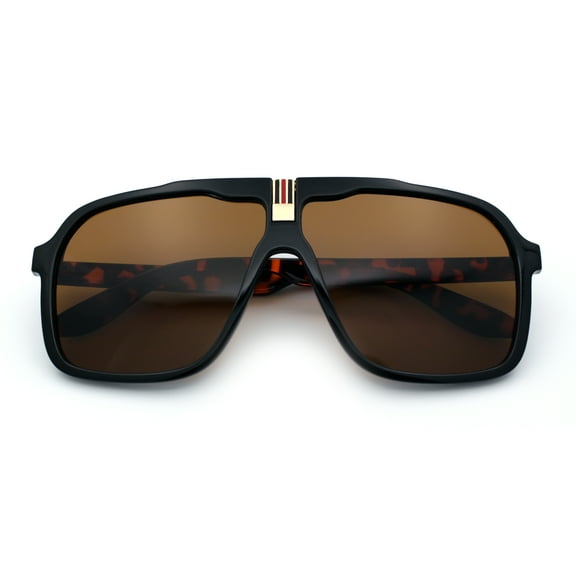 Mens Racer Mobster Fashion Oversize Sunglasses Black Tortoise - Brown