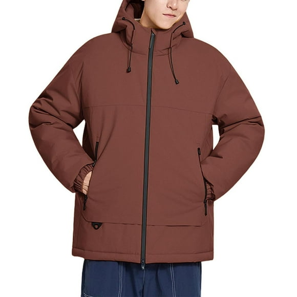 Lovzfmll Men's Windproof Quilted Jacket with Hood Outdoor Puffer Coat Zippered Pockets Brown, 4XL