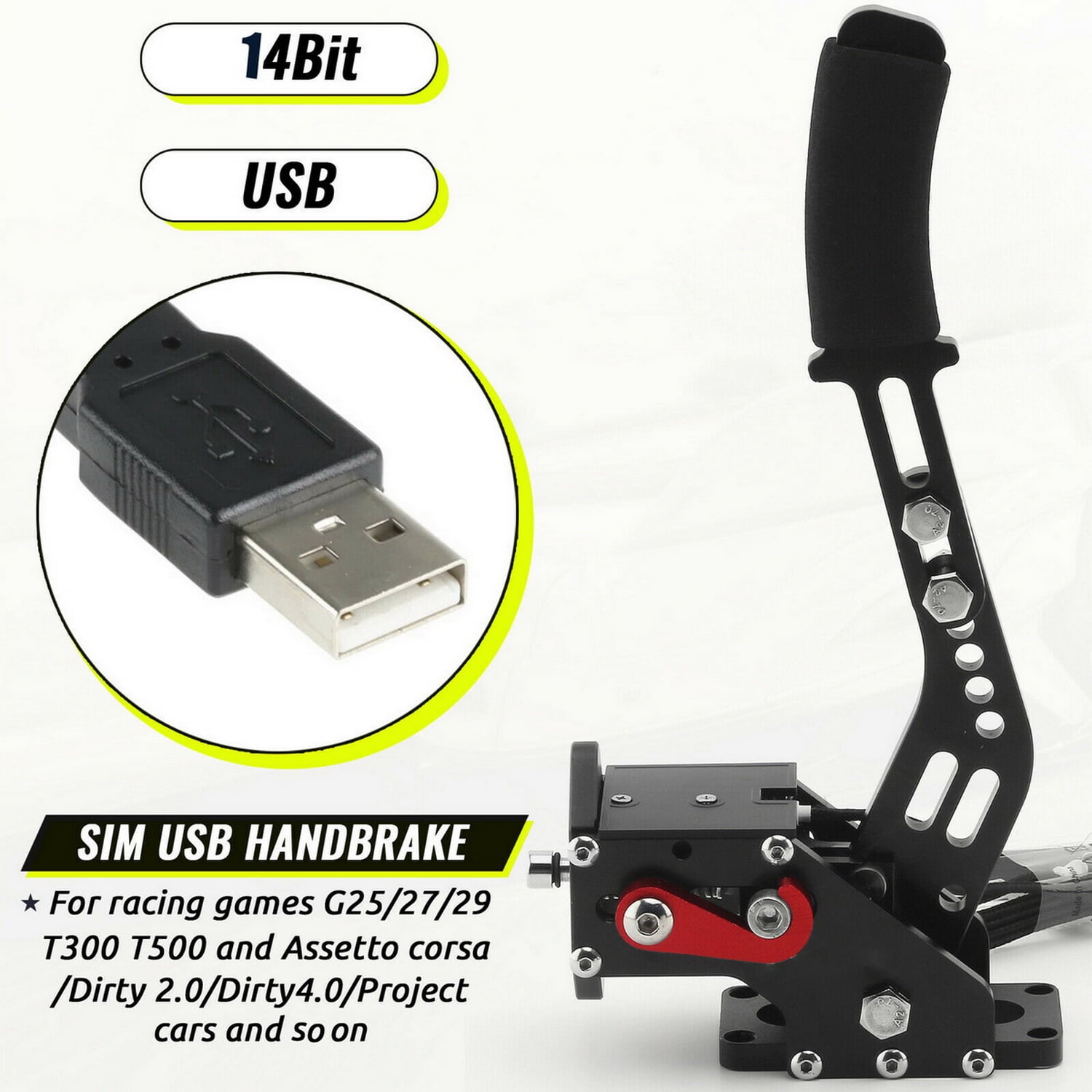 Upgrade 16-Bit PC USB Handbrake for Racing Games，Analog Linear Braking  Performance, Compatible with Logitech G27/G29/G920/G923 T500 T300，with