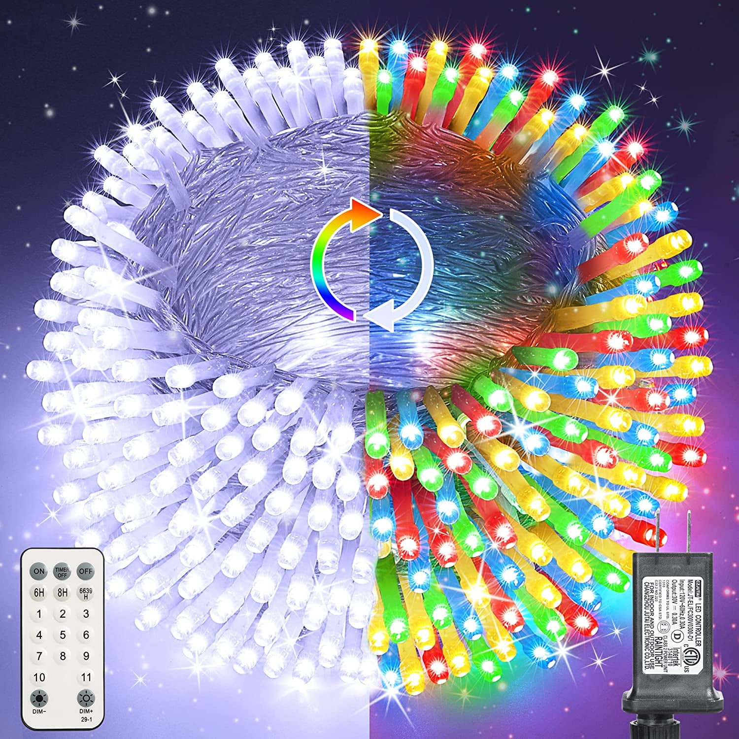 Color Changing Christmas Lights, 328ft 1000 LED White & Multicolor