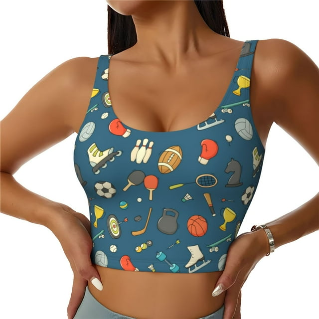 Fotbe Sports Ball Sujetador Deportivo Largo sin Aros para Mujer con Almohadillas y Soporte Medio, Transpirable y Absorbente, Camiseta Tipo Chaleco o Tank Top-Small