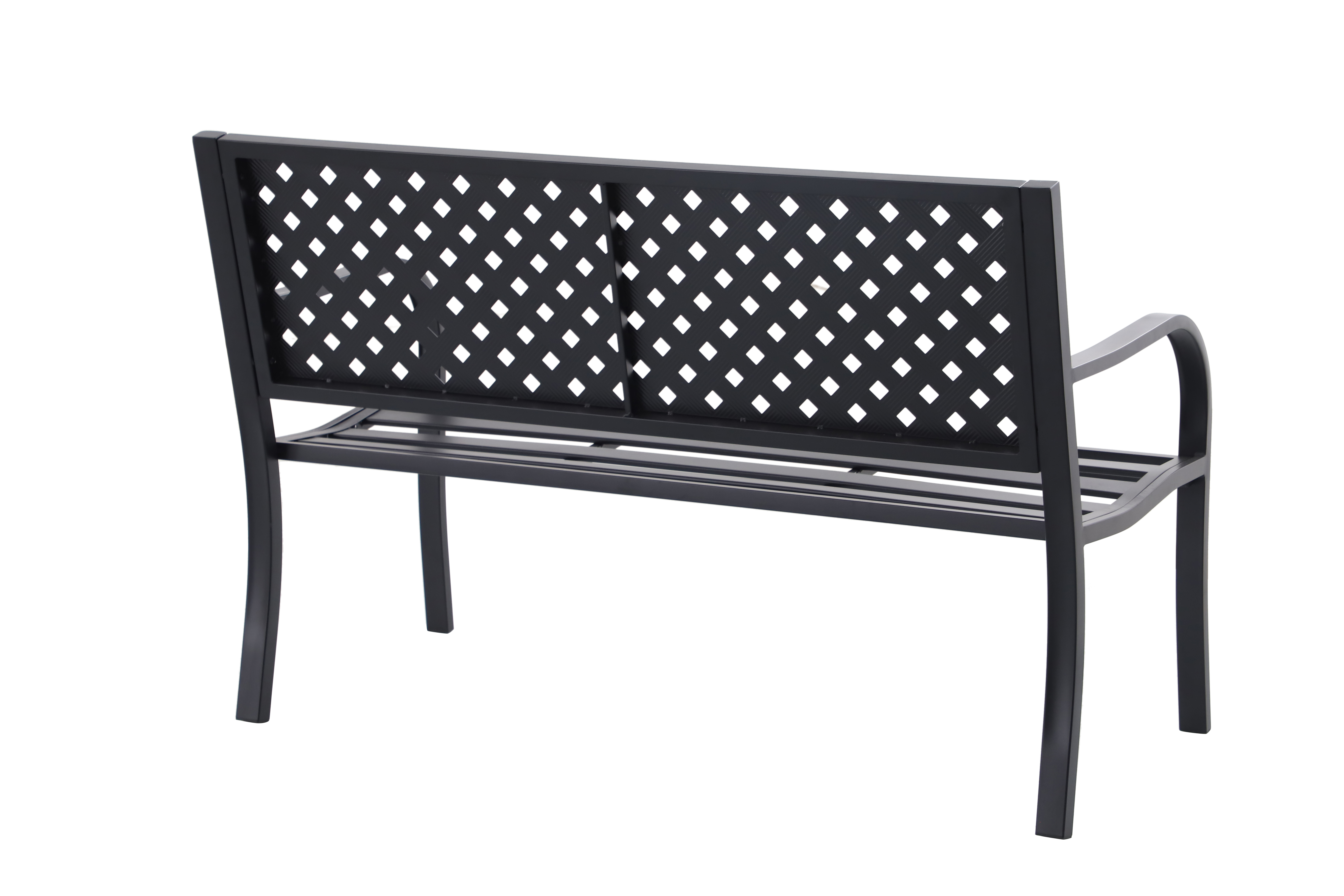 Mainstays Lattice High Back Slat Seat Steel Garden Bench, Black - image 5 of 12