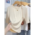 thumbnail image 1 of AOSSVIAO T-shirt Femme Été 2025 100 % Coton Basique Col Rond Mode Manches Courtes, 1 of 5