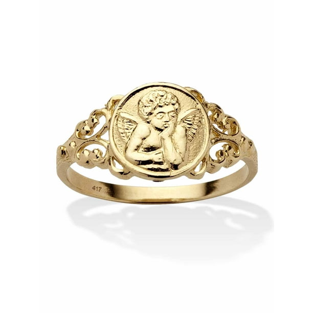 PalmBeach Jewelry Cherub Guardian Angel Open Scrollwork Ring in Solid