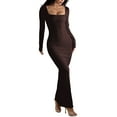 thumbnail image 3 of Women'S Casual Long Sleeve Maxi Dress Spring Fall Square Neck Soft Lounge Long Bodycon Dress Dark Brown M, 3 of 8