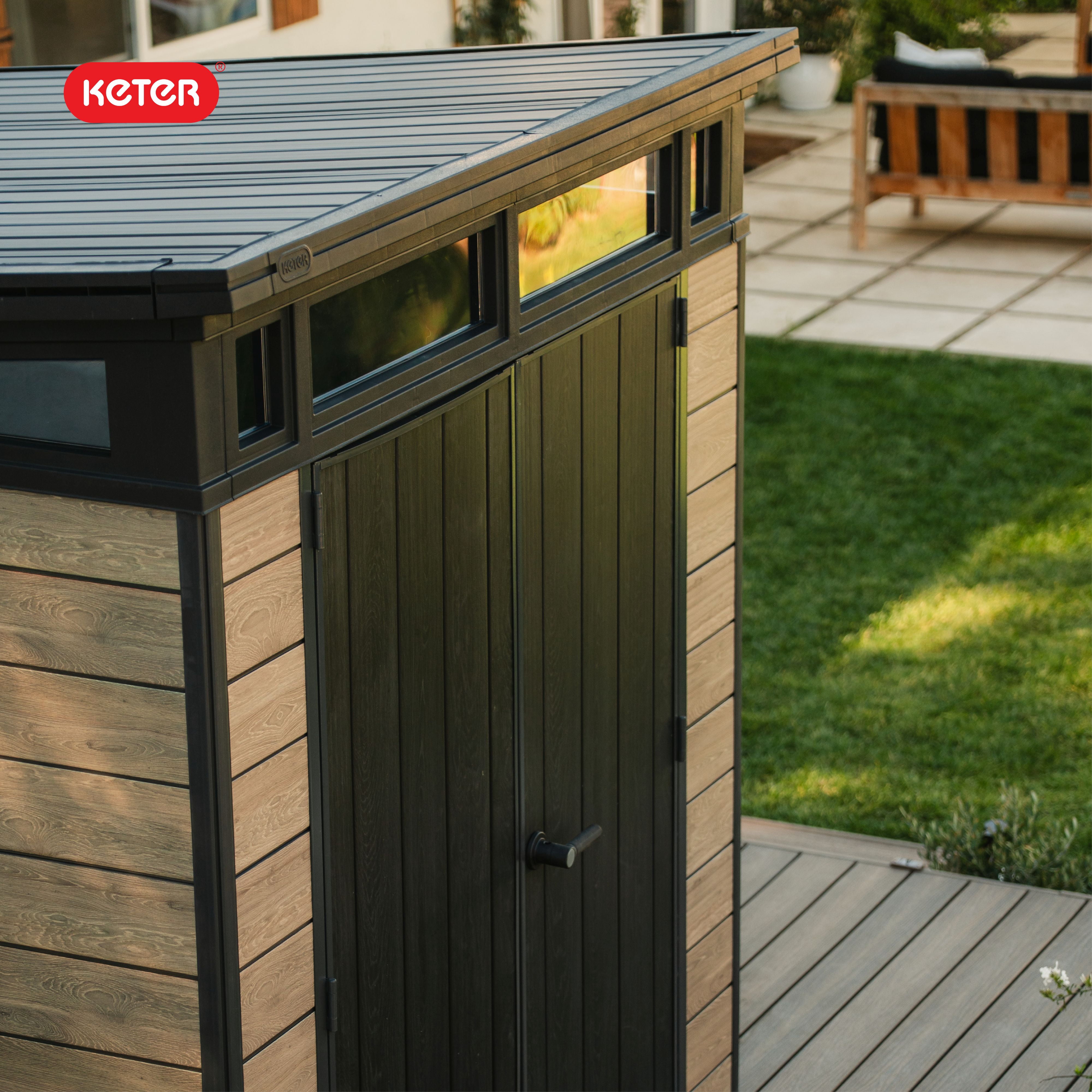 Keter Signature 7x7 ft. Durable Resin Outdoor Storage Shed With Heavy Duty Floor and Locking Door, Ashwood