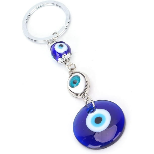 Llavero Artesanal con Ojo Turco Azul, Cuentas de Vidrio Hechas a Mano + Borla Decorativa Protección Contra Mal de Ojo Regalo Perfecto para Mujeres