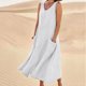 thumbnail image 1 of ICHUANYI Clearance Women's Summer V Neck Fashion Casual Solid Color Sleeveless Cotton Linen Long Dress(White, XL) ICHUANYI WER2023080908640, 1 of 8