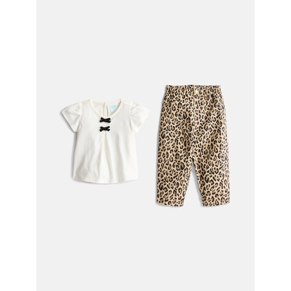 Wonder Nation Baby Girls Bow Top and Paperbag Waist Pants Set, 2-Piece, Sizes 0/3M-24M