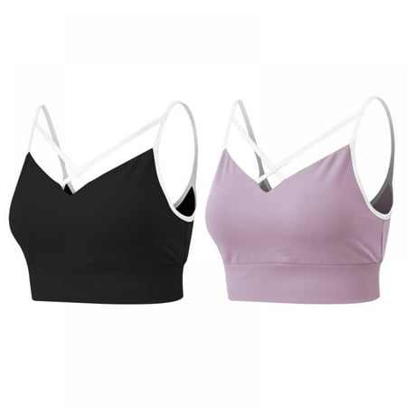 

2 Pack Women Shock Proof Yoga Bra Gathered Running Sports Vest Solid Breathable Workout Fitness Bralettes