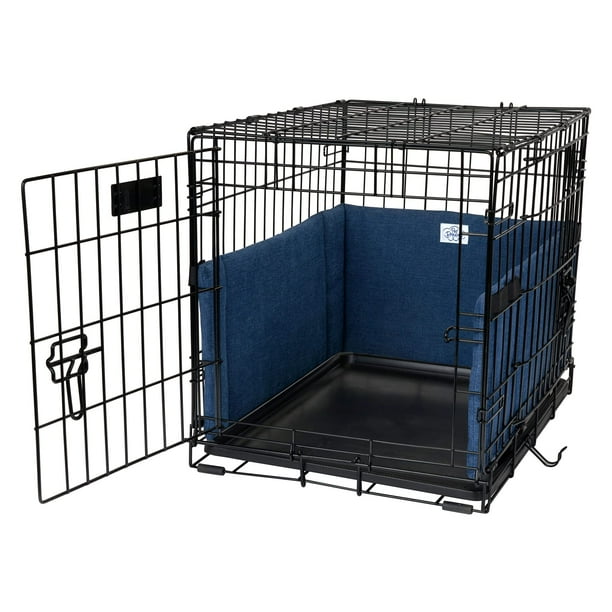 Pet Dreams Parachoques para jaula de perro, forro cómodo y protector de cola de perro para el interior de la jaula, se adapta a jaulas iCrate de 18, 24, 30, 36, 42 y 48 pulgadas (mezclilla pequeña de