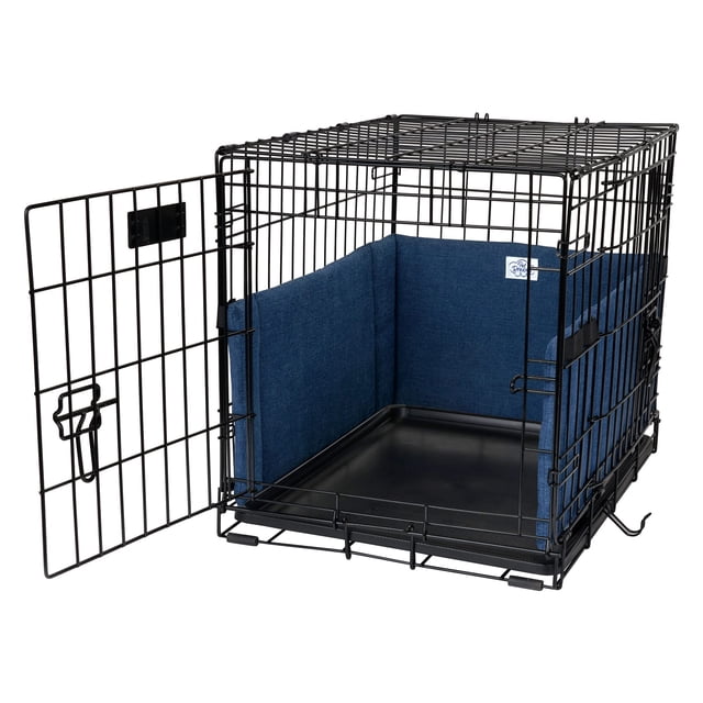 Pet Dreams Parachoques para jaula de perro, forro cómodo y protector de cola de perro para el interior de la jaula, se adapta a jaulas iCrate de 18, 24, 30, 36, 42 y 48 pulgadas (mezclilla pequeña de