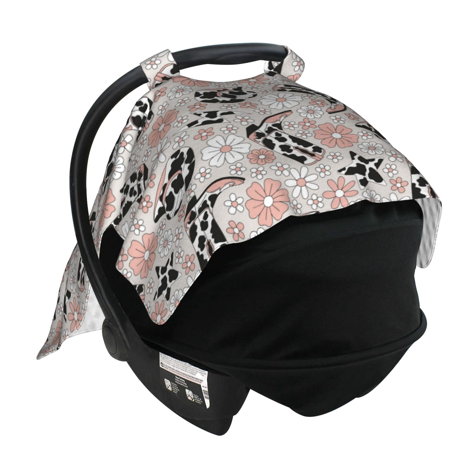 Car Seat Cover Baby - Cow Print Cowboy Hat Boots Flower Breathable Infant Car Seat Cover for Baby Carseat, Lightweight Comfort Baby Essentials Must Haves Newborn Stuff for Girl Boy