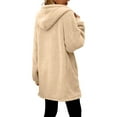 thumbnail image 5 of Women's Fashionable Fall Winter Coat Solid Color Long Sleeved With Pocket Loose Fleece Hooded Zipper Up Plush Jacket, 5 of 6