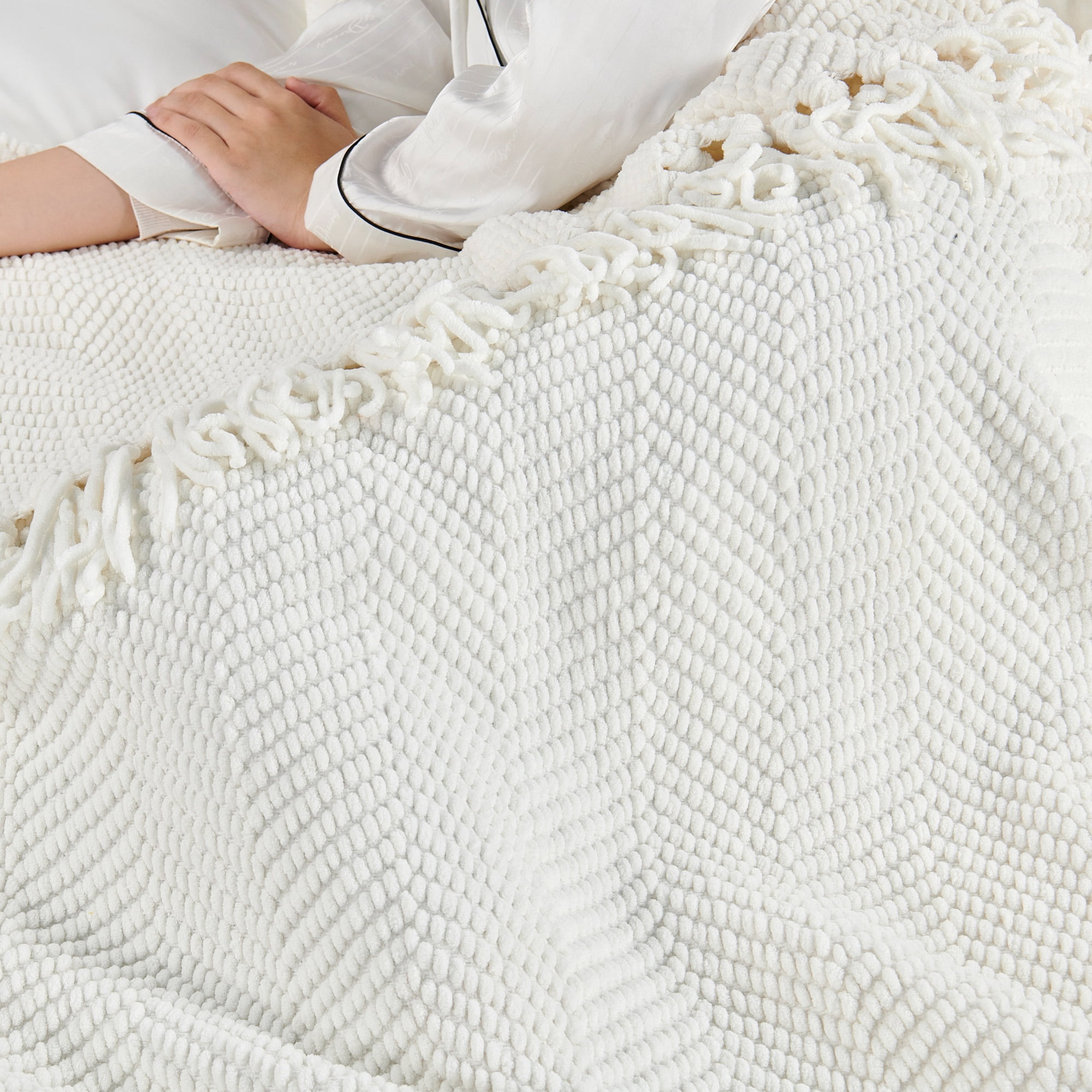 Home Soft Things Reversible Tweed Throw Blanket, Super Soft & Cozy - Antique White, 60x80"