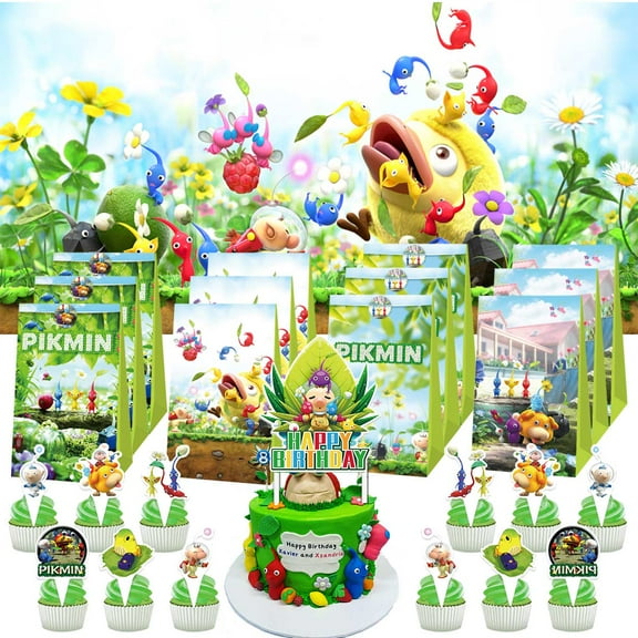 Pikmin Goodie Bags Treat Candy Decorations Party Favor Supplies Birthday Cake Topper Backdrop Banner
