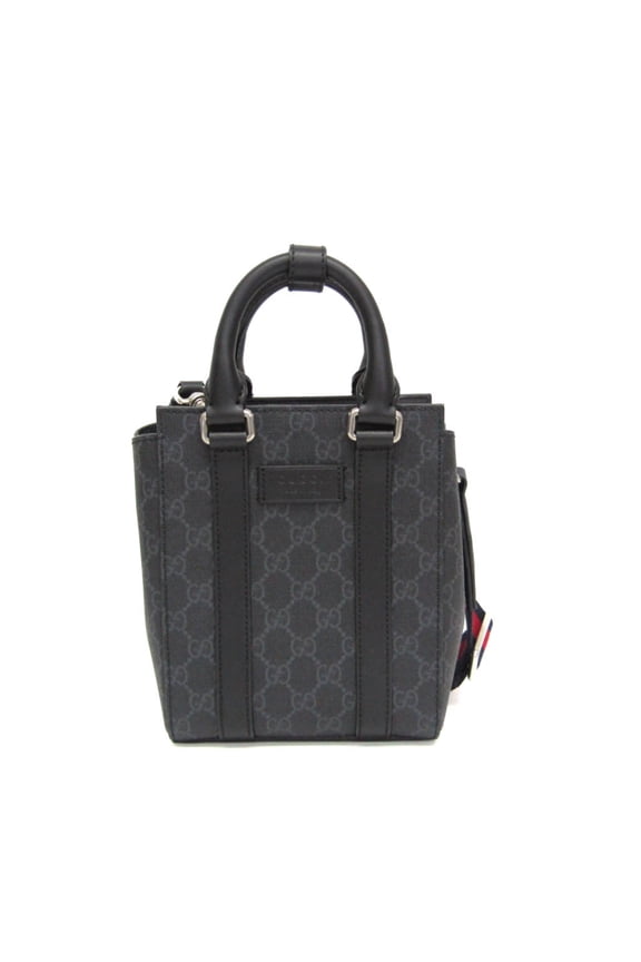 Pre-Owned Gucci 696010 Men,Women GG Supreme,Leather Handbag,Shoulder Bag Black
