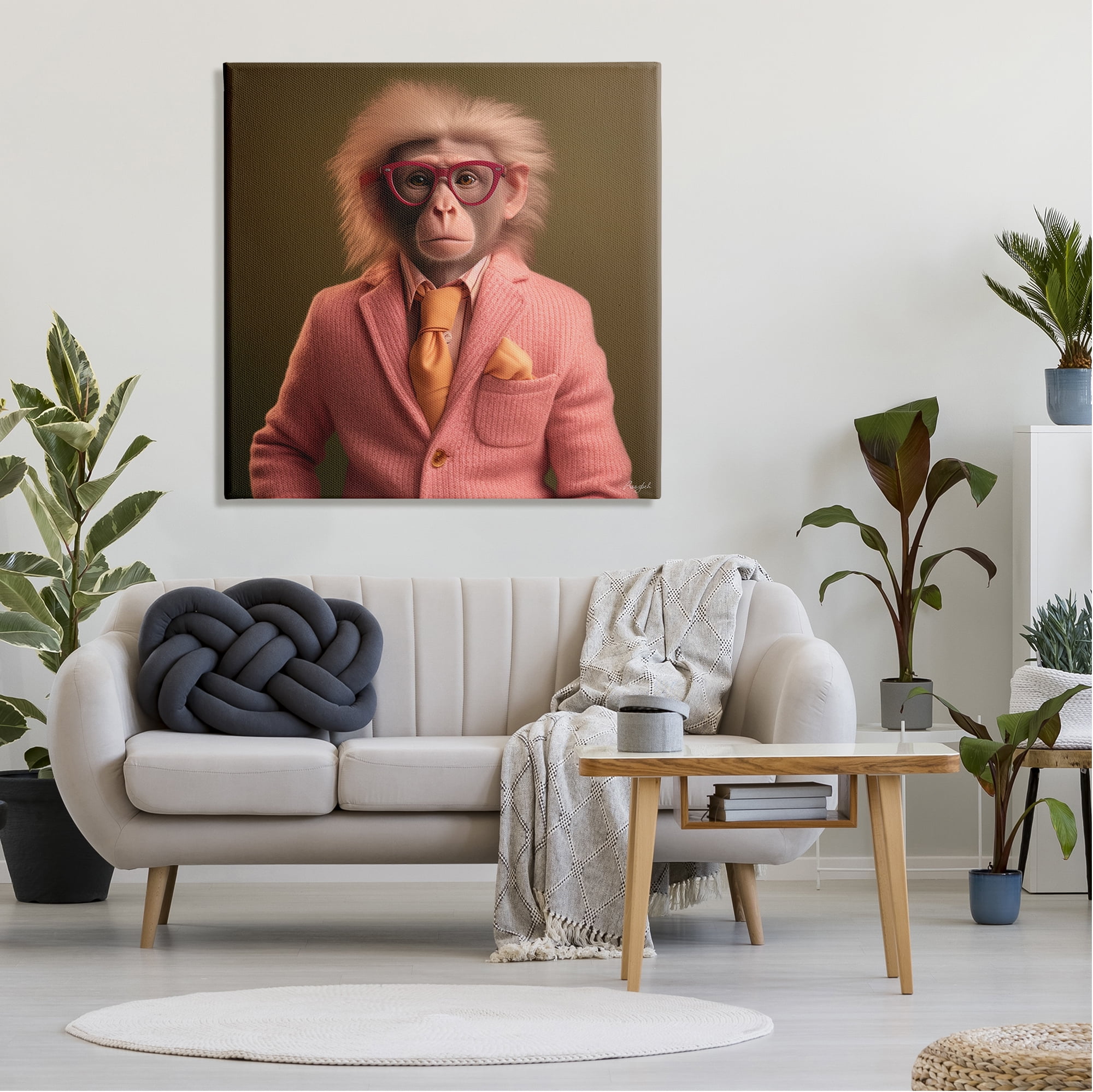 Stupell Industries Stylish Monkey Portrait Animals & Insects Painting Gallery Wrapped Canvas Art Print Wall Art, 36 x 36