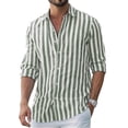 thumbnail image 2 of Qwertyu Striped Dress Shirts for Men Long Sleeve Button Down Shirts Summer Casual Loose T Shirts Business Tops Mint Green XL, 2 of 4