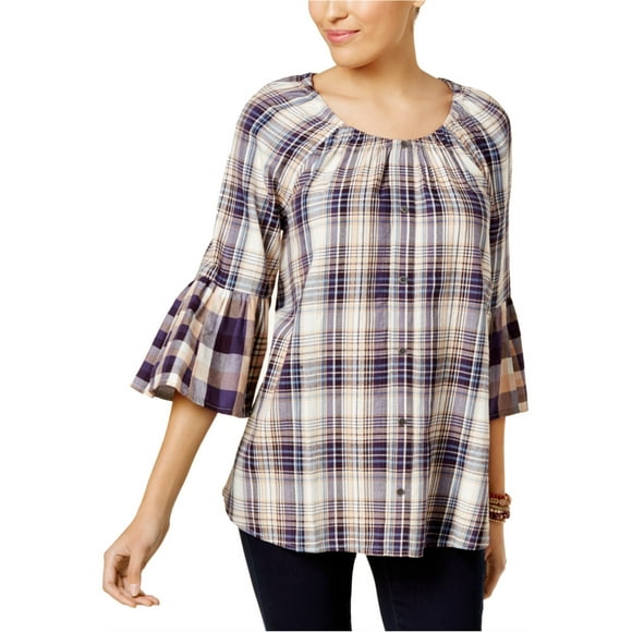 Style & Co. Blusa de cuadros múltiples para mujer, Púrpura, XS