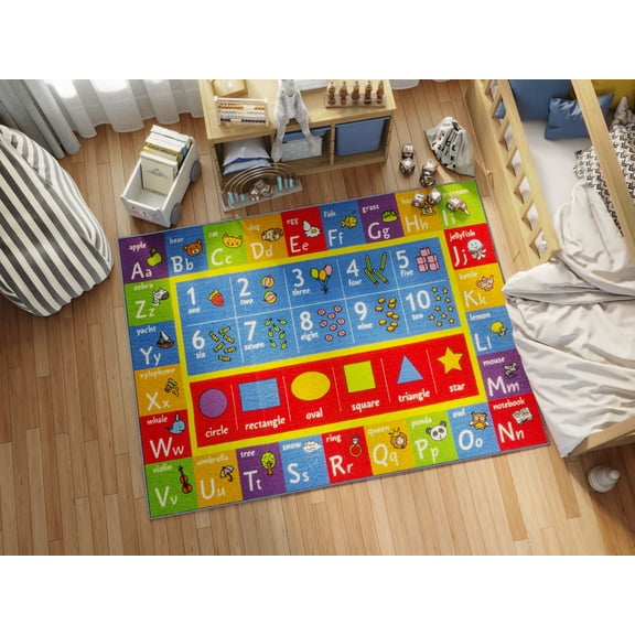 KC Cubs Playtime Collection ABC Numbers Shapes Educational Rug 3'3"x4'7"