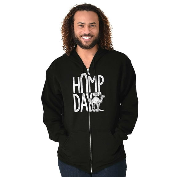 Hump Day Funny Camel Office Workout Unisex Fleece Graphic Zip Up Hoodie Brisco Brands 2X