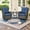 Grey Wicker-Blue Cushions, variant on Planntonneo 3-Piece Wicker Patio Conversation Set - Swivel Rocker Chairs and Side Table with Removable Olefin Cushions for Garden/Patio/Deck, Brown/Blue