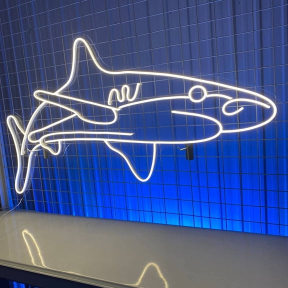 Craftnamesign Shark Fish Neon Sign, Shark Lover Gift, Men Cave Decor, Animal LED Sign