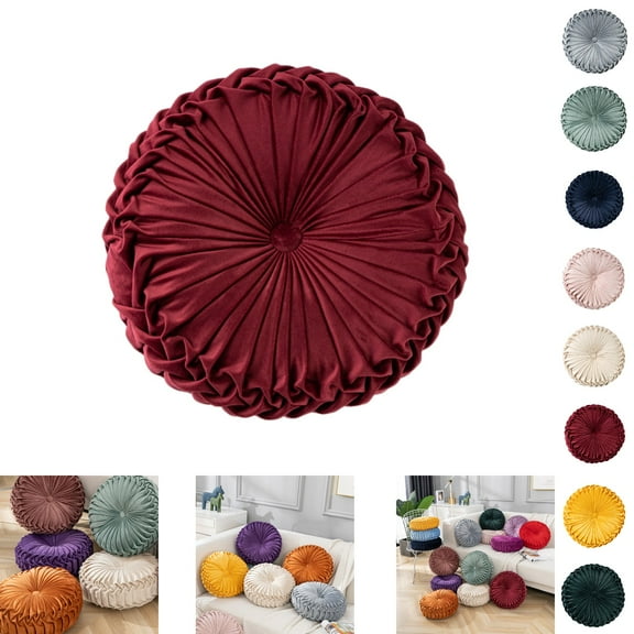 Eurhowing 13.8" Pumpkin Pleated Throw Pillows, Sofa Tatami Pillow, Round Couch Pillows for Living Room, Sofa, Bed, Burgundy
