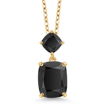 Gem Stone King 18K Yellow Gold Plated Silver Black Onyx Pendant Necklace for Women (3.26 Cttw, Gemstone December Birthstone, Cushion Cut: 10X8MM and 5MM, with 18 inch Silver Chain)
