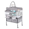 thumbnail image 1 of Cambiador de bebe VEVOR, plegable, con 2 cajones de tela, cesta lateral y barra para colgar, altura ajustable, ruedas bloqueables y 2 juguetes en forma de estrella, gris claro, 1 of 9