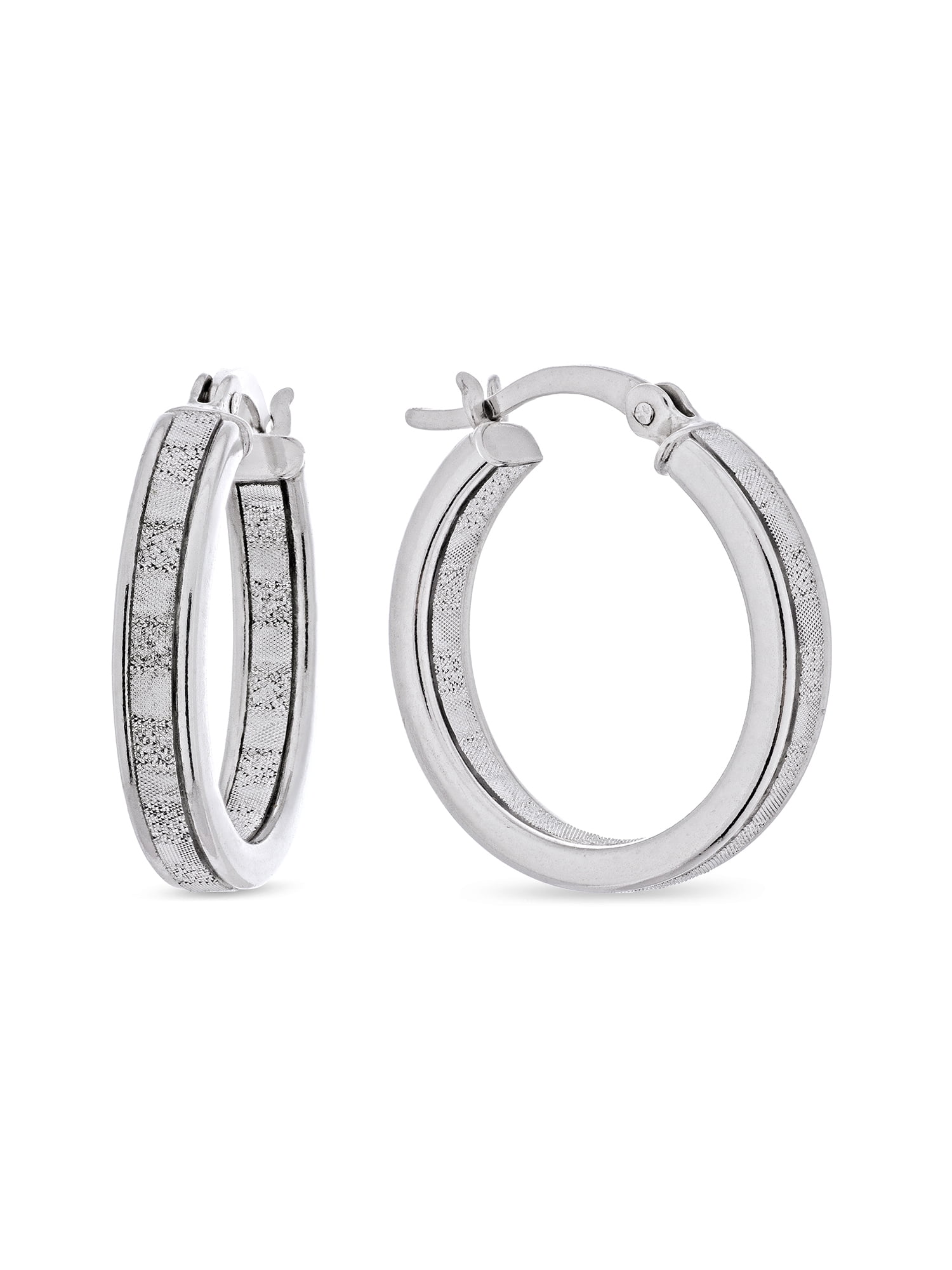 Sterling Silver Baguette Cut Glitter Hoop Earrings Set