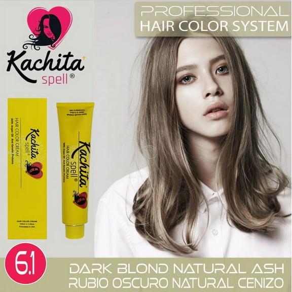 Permanent Hair Dye Dark Blond Natural Ash 6.1 Kachita Spell 3.52 oz 100 mL Professional Hair Color Cream with Keratin and Argan Oil, 100% Gray Coverage