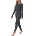 thumbnail image 4 of INSPIRE CHIC Womens Thermal Underwear Sets Thumbholes Long Sleeve with Leggings Winter Cold Base Layer Pajamas Set XL Gray, 4 of 6