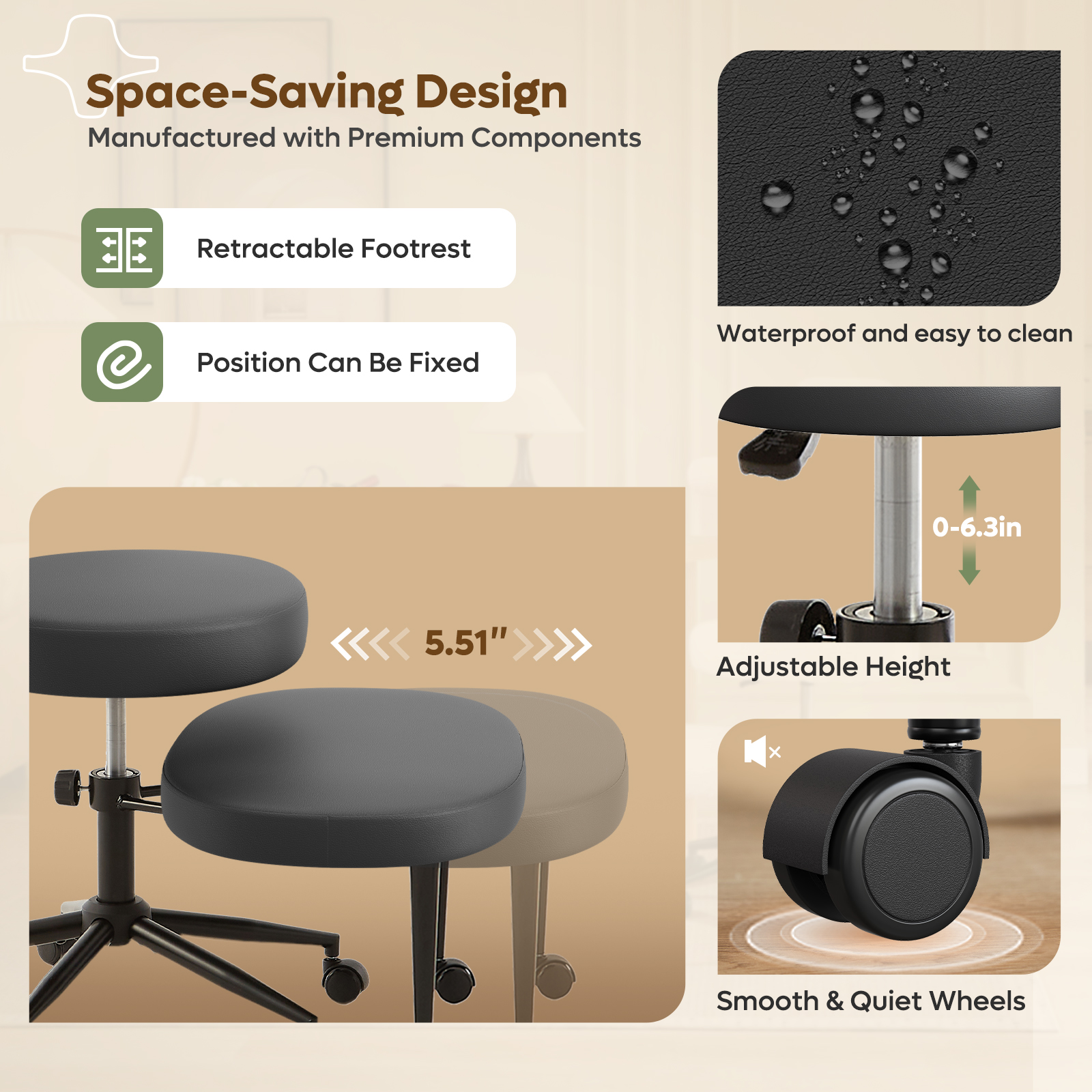 Pinmoco Ergonomic Adhd Chair with Backwards Comfort, PU Leather Cross Legged Office Chair, Extra Wide Swivel for Home Office, Black