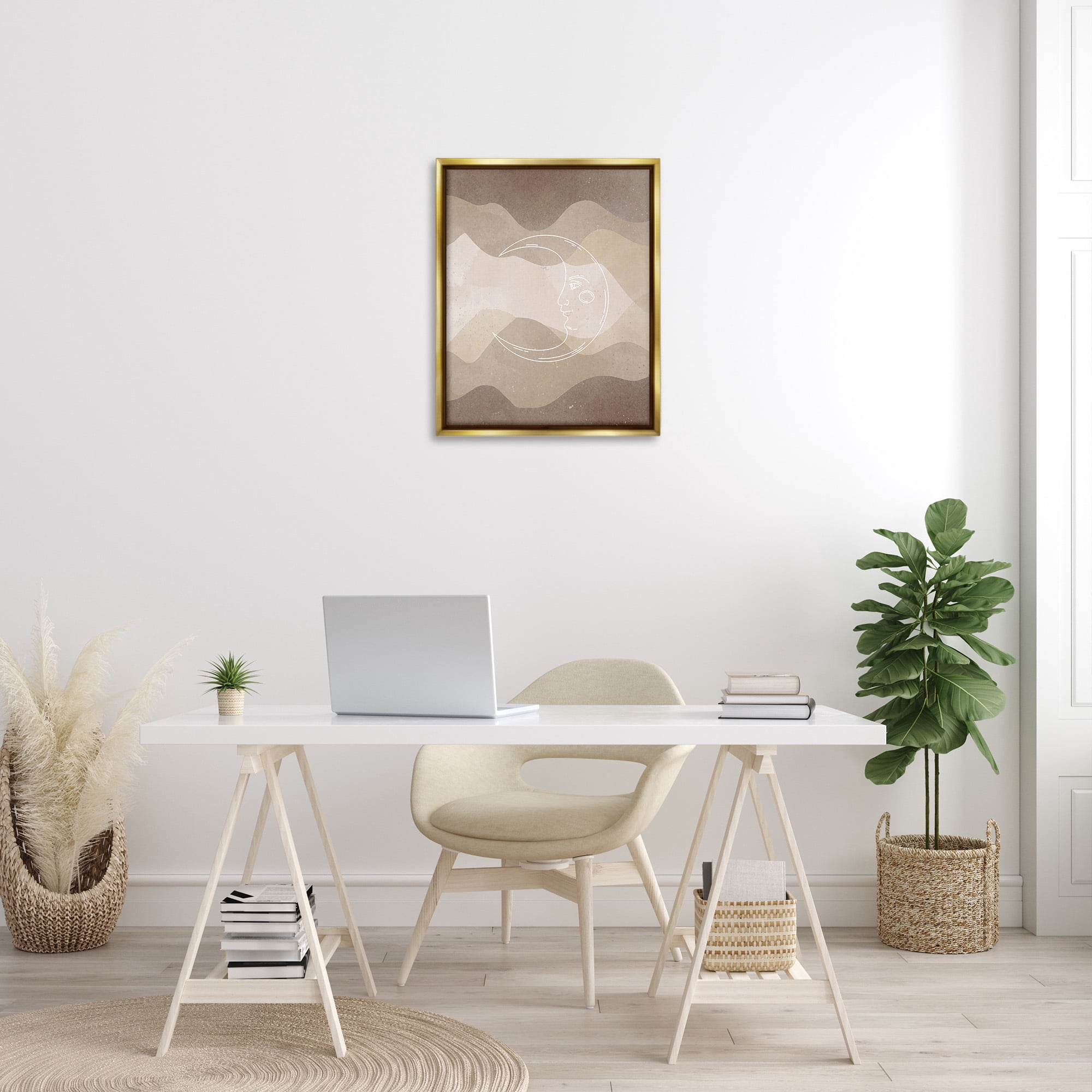 Stupell Industries Boho Celestial Moon Landscape Painting Gold Floater Framed Canvas Art Print Wall Art, 25 x 31