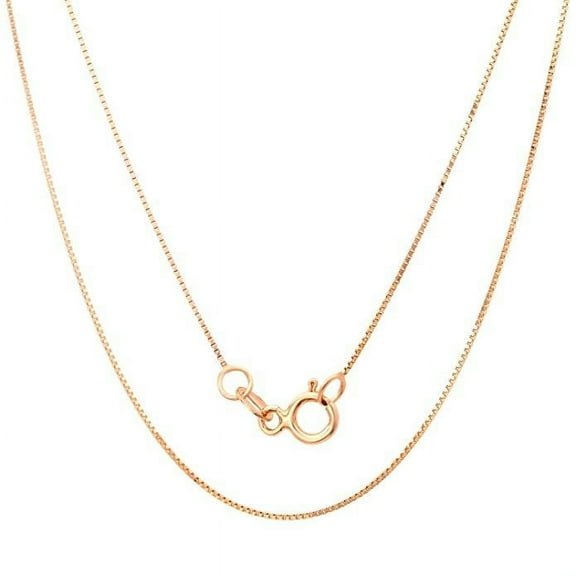 10K SOLID Yellow or White or Rose/Pink Gold 0.45mm Shiny Classic Box Necklace Chain for Pendant and Charms with Spring Ring Clasp Womens Jewelry (16", 18" or 20 inch)