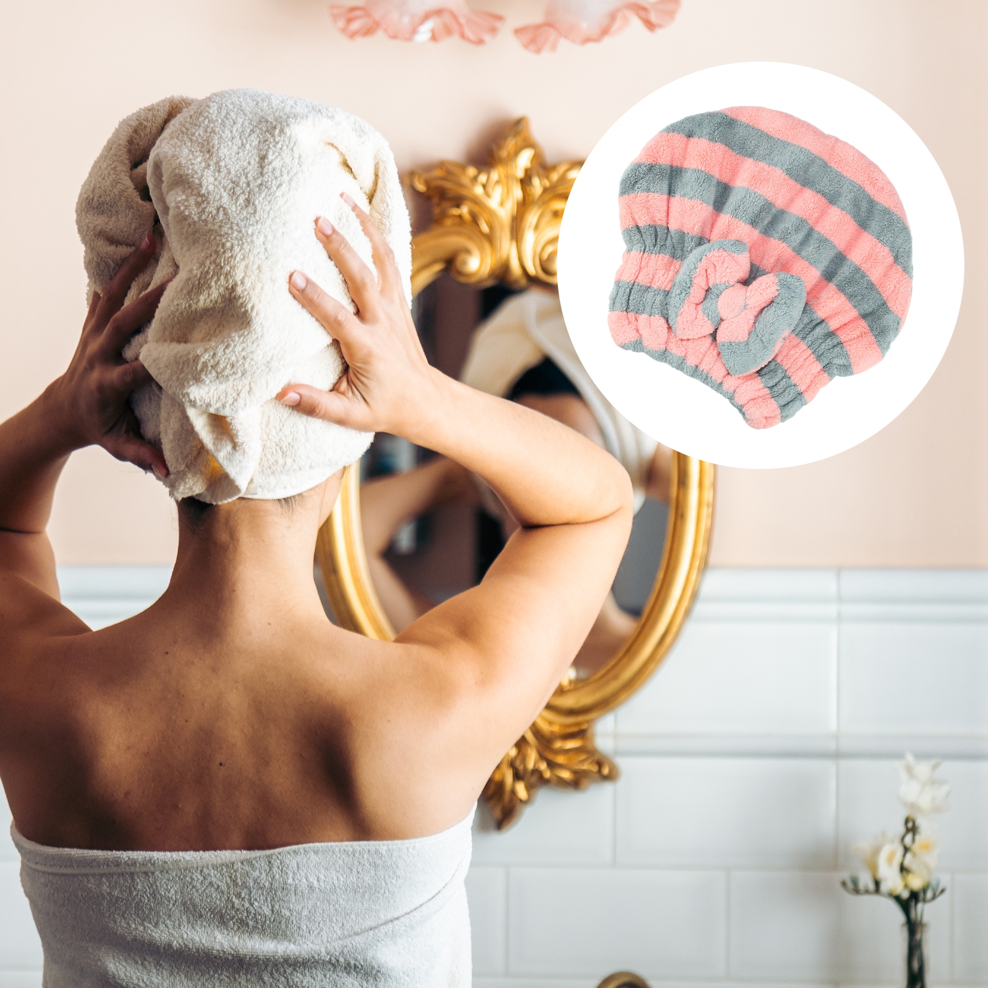Unique Bargains Strong Absorbent Coral Fleece Hair Drying Towel Dry Cap Gray Pink