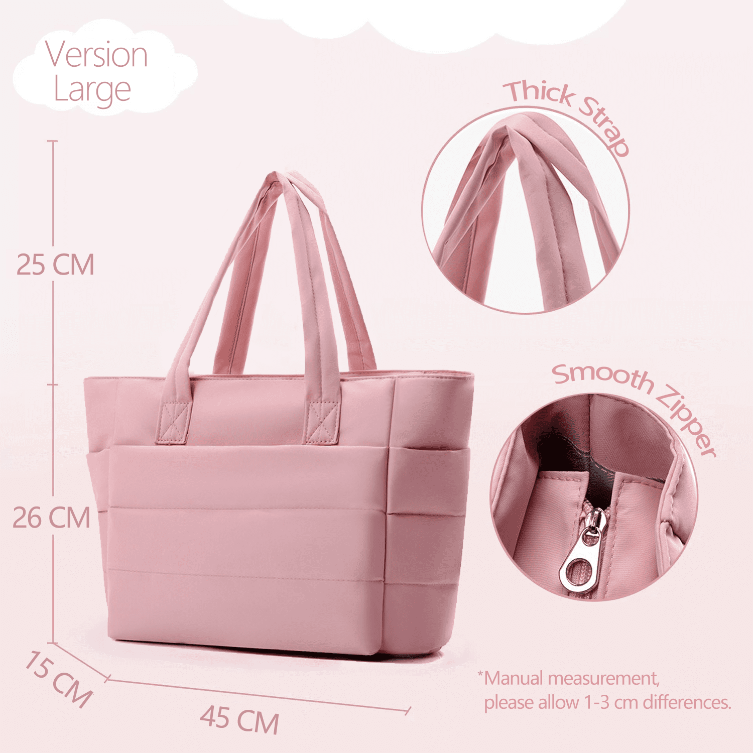 Puffer Tote Bag for Women, Large Shoulder Bag Handbag Work Travel 15.6" Laptop Bag, Quilted Computer Briefcase for Teacher Nurse Trolley Sleeve, Lightweight Puffy Soft Handbags for Beach, Gym