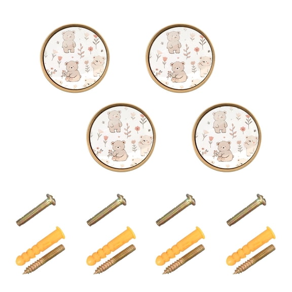 Kitchen Cabinet Knobs Lovely Bear and Flowers Cabinet Handles Zinc 1.25 inch Diameter 4 Pcs