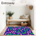 thumbnail image 3 of ODIKA 8'x10' Machine Washable Non-Slip Area Rug, Cane Swirl Latch Hook with Festive Berries Motif High Traffic Rug with Pad, Blue, 647907, 3 of 8