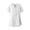 thumbnail image 5 of RongHuan Cotton Linen Shirts for Women Casual V Neck Blouses Button Down Short Sleeve Shirt Solid Color Work Tops, 5 of 9