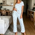 thumbnail image 2 of Enjoytime Pajamas for Women Floral Print Round Neck Short Sleeve Ruffle 2 Piece Lounge Set Cute Soft Casual Sleepwear, 2 of 6