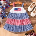 thumbnail image 6 of Toddler & Little Girls Patriotic Gingham Sundress, 4th of July Tiered Ruffle Dress with Applique Comfortable Spaghetti Strap Outfit for All Summer Activities Multicolour 3-4 Years, 6 of 8