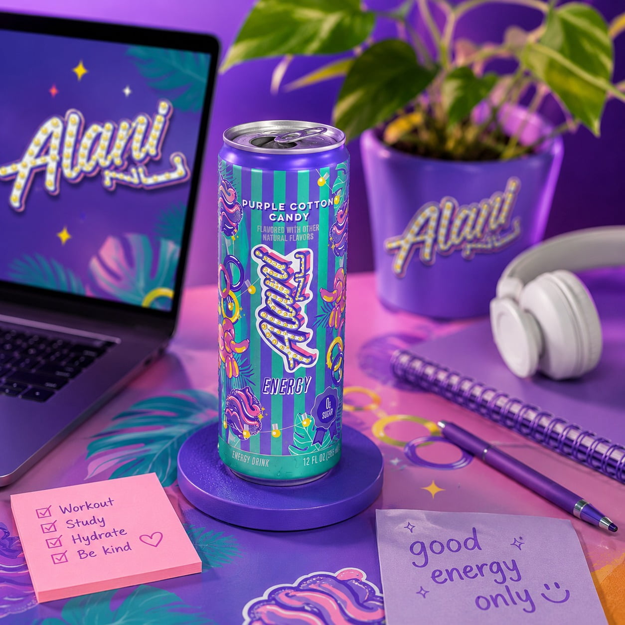 Alani Nu Energy Drink, Purple Cotton Candy, 12 fl. oz 12 pk.